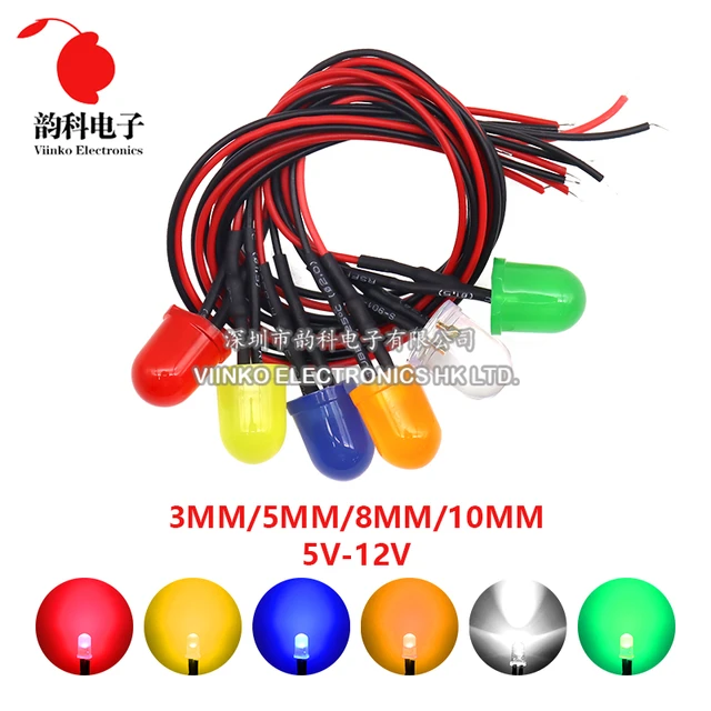 3mm 5mm 8mm 10mm Led 12v 20cm Pre-wired White Red Green Blue Yellow Orange  Diode Lamp Decoration Light Emitting Diodes - Diodes - AliExpress