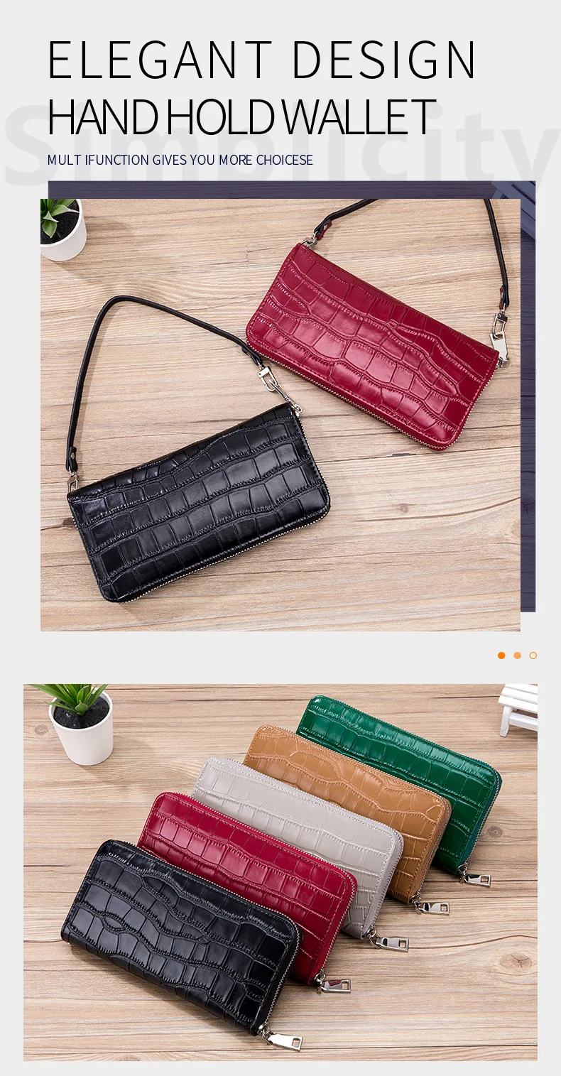 Alligator-Kartenhalter-Geldbörse, lange Geldbörse aus echtem Leder, Damen-Clutch aus echtem Rindsleder – Detail 1
