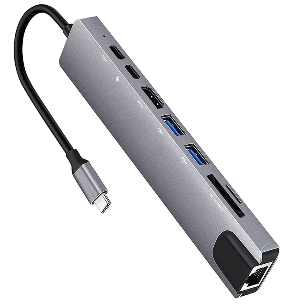 

USB C Hub 8 In 1 Type C 3.1 To 4K HDMI Adapter with RJ45 SD/TF Card Reader PD Fast Charge for MacBook Notebook Laptop Computer