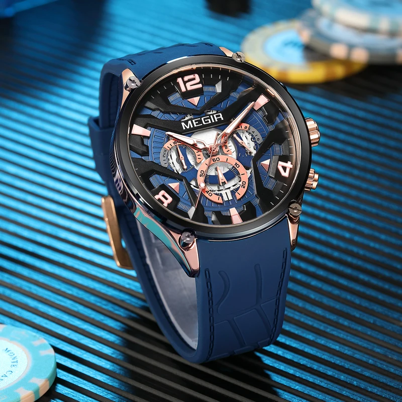 MEGIR New Quartz Wristwatch Top Brand Luxury Mens Watches Casual Waterproof Luminous Chronograph Watch For Men Date Clock