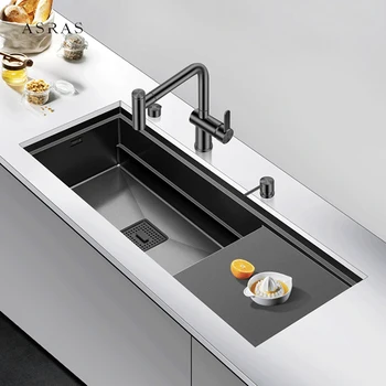ASRAS นาโนเมตรสีดำขนาดใหญ่ขนาดใหญ่ซ่อนอ่างล้างจานความหนา4Mm Handmade Undermount ซ่อนห้องครัว 1