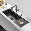 ASRAS Nanometer Black Single Large Size Hidden Kitchen Sink 4mm Thickness Handmade Undermount Installation Hidden Kitchen Sinks 1