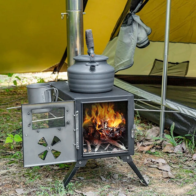 Poêle à bois Portable, tente de camping en plein air, poêle à bois  multifonctionnel avec cheminée