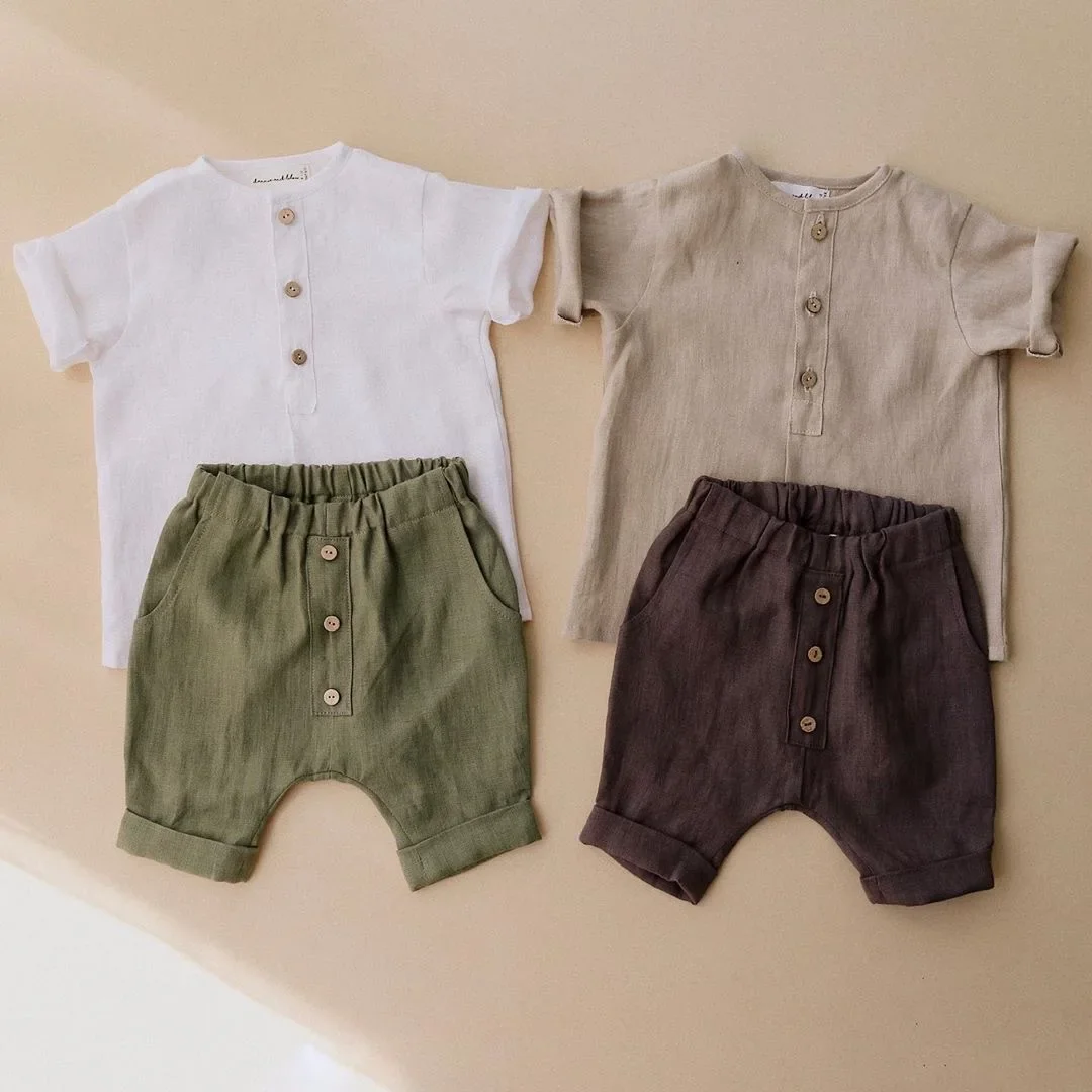 

Summer Boy Set Cotton Linen Shirt and Shorts Sets for Kids Fashion Children Clothing Set