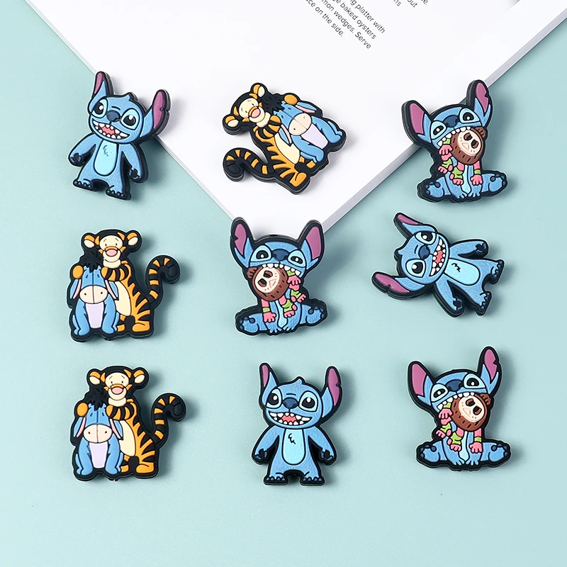10개 스티치 티거 이요어 실리콘 포컬 비즈 DIY 체인 클립 비즈 펜 키체인 북마크 재료