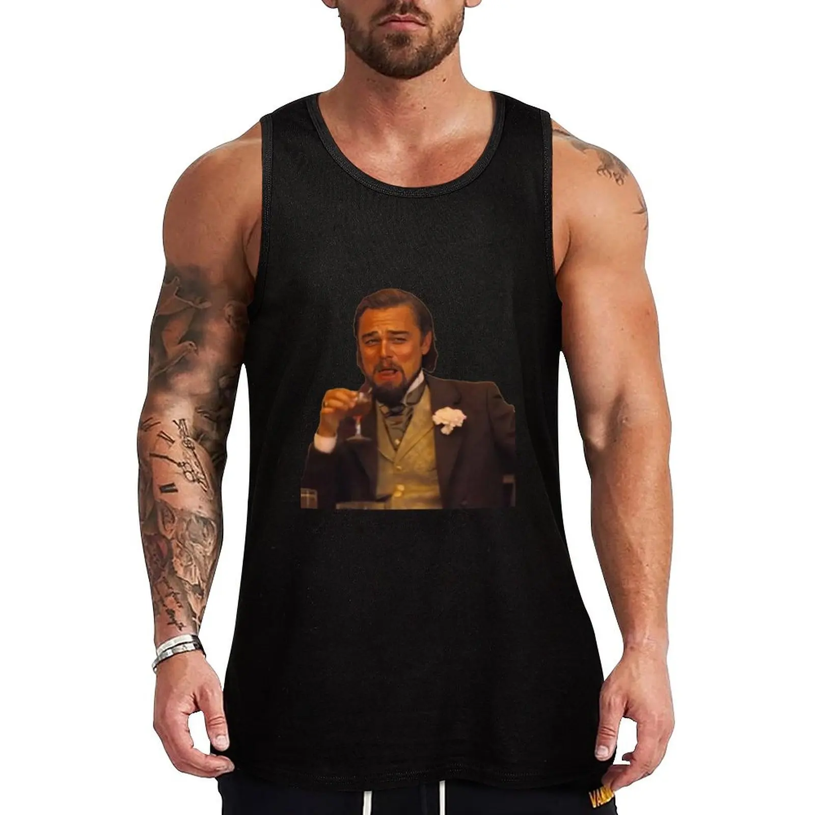 

Funny Leonardo DiCaprio Laughing Meme Tank Top t-shirts for Men's gym sleeveless vests