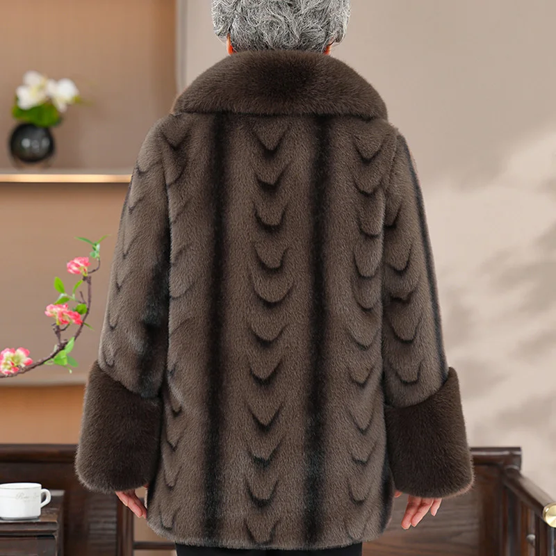 Winter Warm Plush Fur Coat Middle-aged Elderly People Imitation Mink Fur Oterwear Grandmother Thicken Cotton Parkas Jacket 8XL