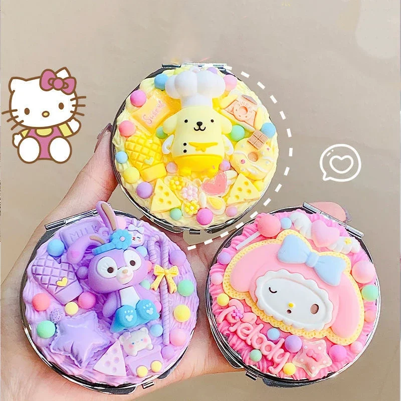 

Kawaii Sanrio Hello Kitty Makeup Mirror Kuromi My Melody Cute Cartoon Cream Glue DIY Girls Round Mirror Student Makeup Mirror