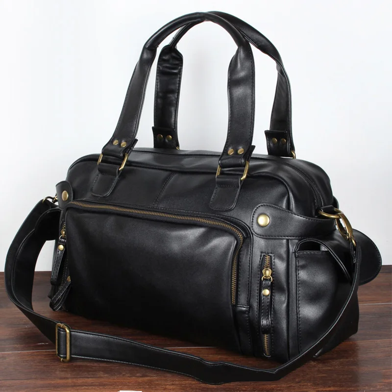 

Hot Men Travel Bags High Quality PU Leather Handbags Casual Vintage Shoulder Bag Laptop Bags Black Brown Luggage Hand Bag