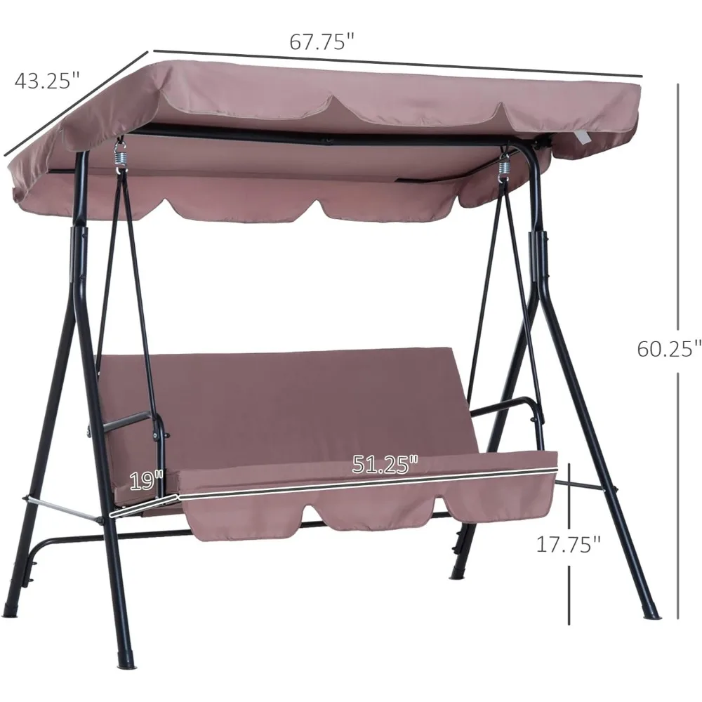 3 outdoor terrace swing chairs with removable cushions, steel frame brackets, and adjustable sloping roof, free of shipping 3