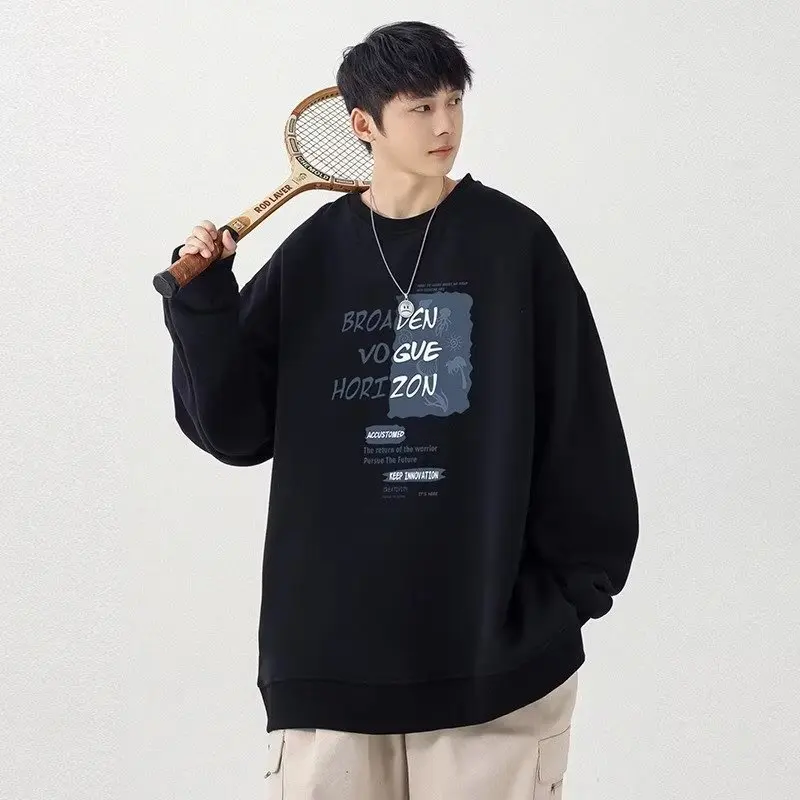 

Cotton Men's White Sweatshirt Autumn Japan O Neck Long Sleeved T-shirt Harajuku High Street Fashion Men's Clothing Printed Top