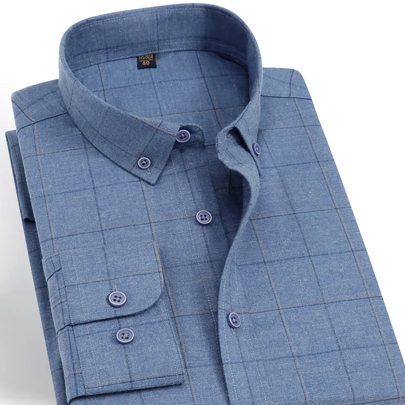 

Sheep Wool Plaid Shirt Men's long sleeve warm business casual formal dress fashion youth men's shirt winter men's wear