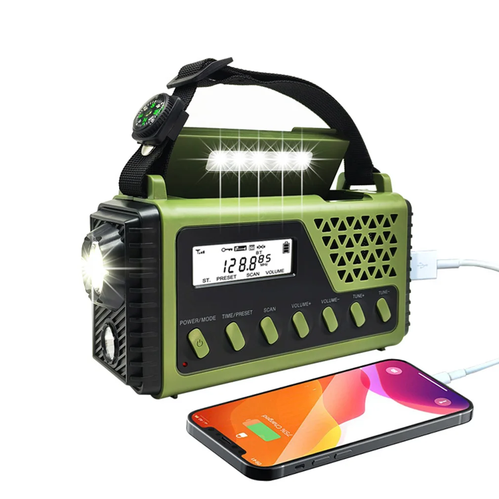 SY-1199 다기능 FM 비상 라디오 휴대용 블루투스 라디오 10000mAh 핸드 크랭크 태양광 AM/FM/SW 라디오 보조 배터리