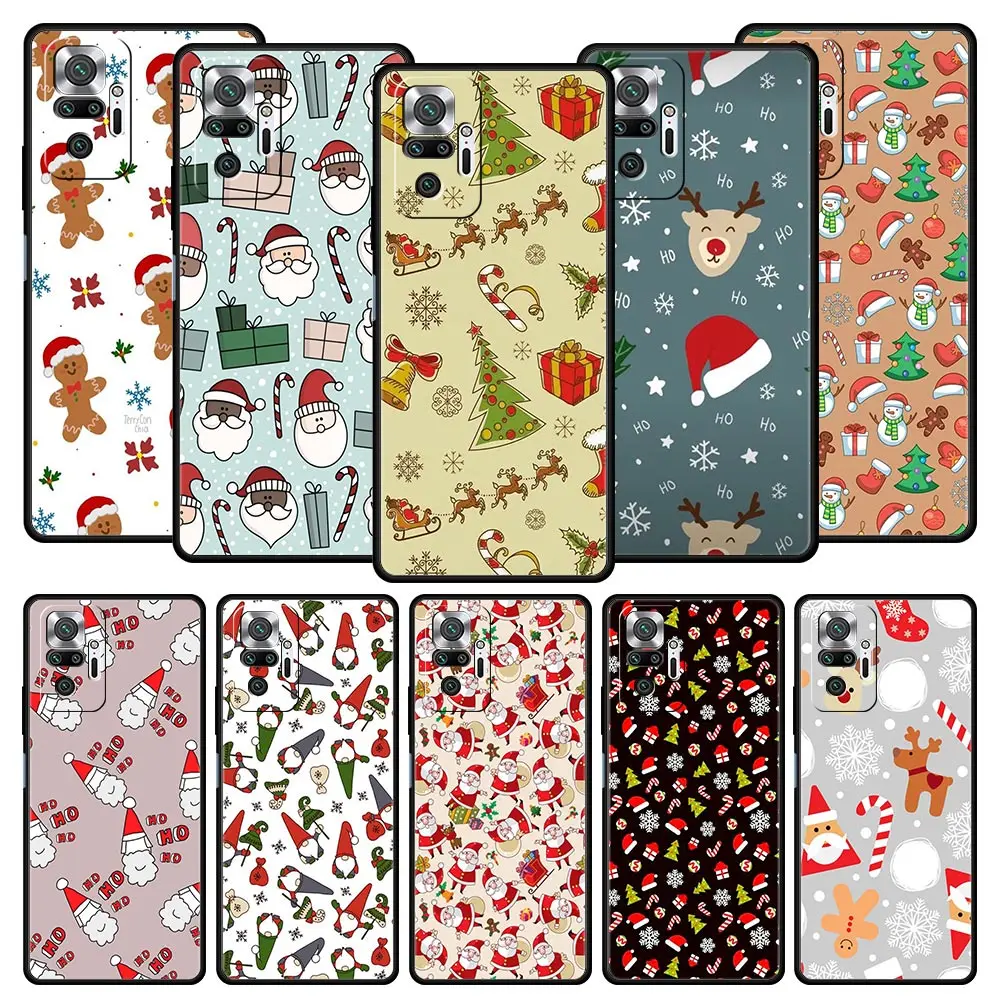

Рождественский чехол с Санта Клаусом для Xiaomi Redmi Note 11 10 9s Pro K50 7 8 9 8A 9A 9C 8T 9T 11T 5G K40, чехол для игрового телефона, черный чехол