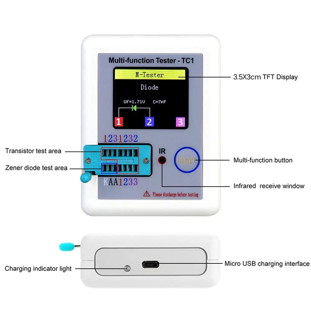 New LCR-T7 Transistor Tester TFT Diode Triode Capacitance Meter LCR ESR Meter NPN PNP MOSFET IR Multifunction Tester Multimeter digital multimeter transistor tester