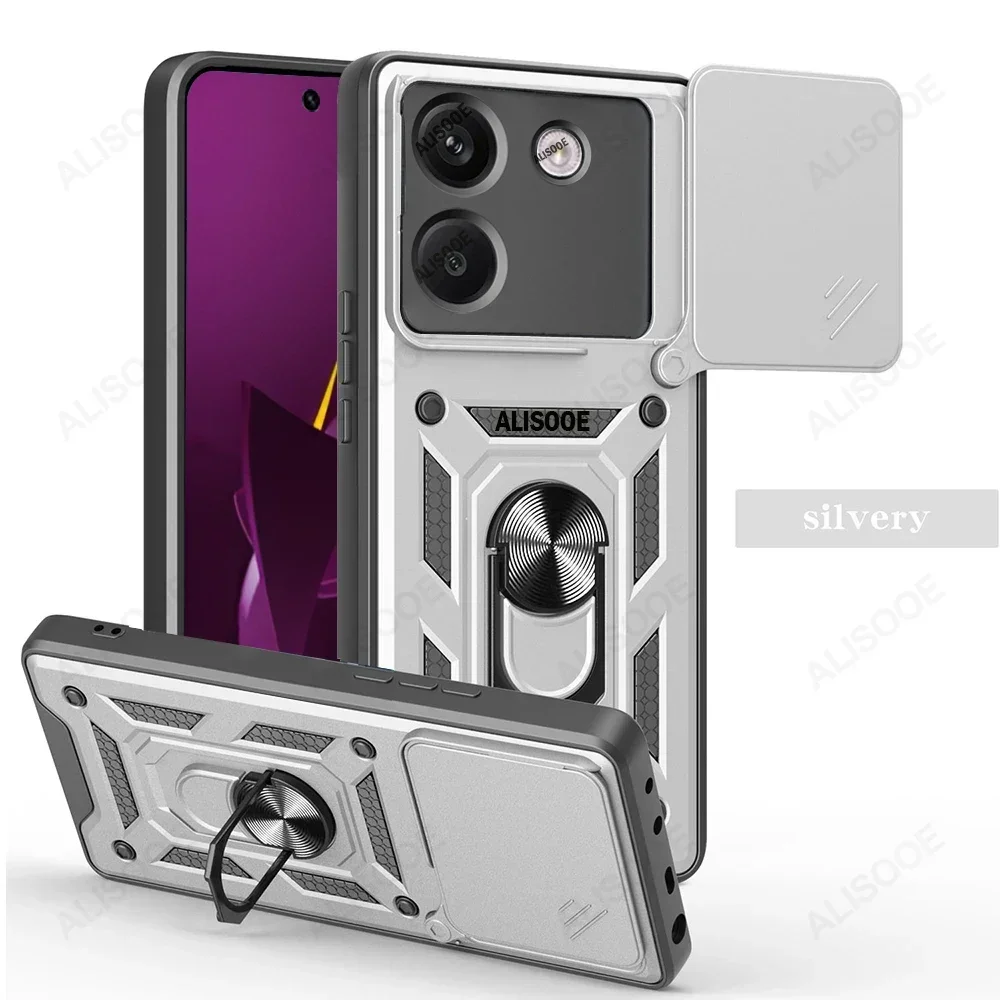 Armor Shockproof Case with Slide Camera Cover and Rotating Ring Stand