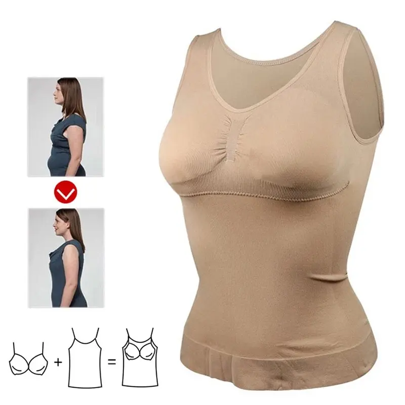 Womens Shapewear Body Shaper Tummy Control High Elastic Strench Padded Tank Top Slimming Body Shaper Compress Vest Corset