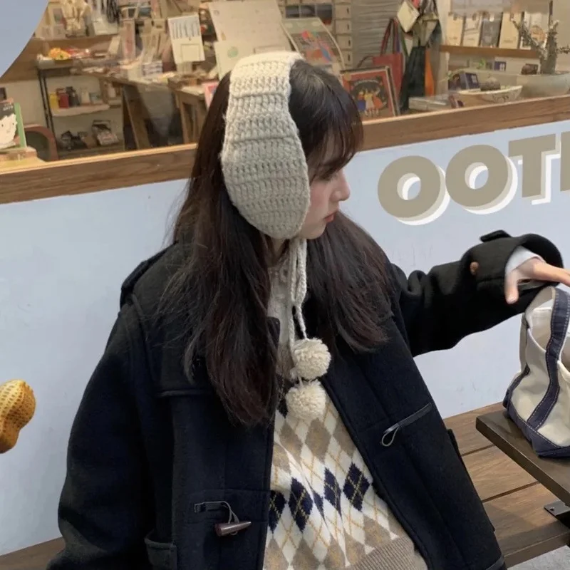 Warm Earmuffs Ins Cute Tide Knitted Ear Bag Soft Sister Strap Autumn and Winter Protection Velvet Female Retro