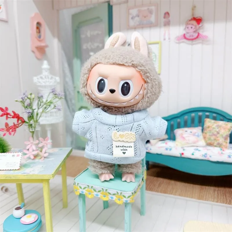 17cm Cute Mini Plush Doll's Clothes Outfit Accessories for Labubu Dolls T-shirt Sling Jumpsuit Jacket Fans Gift 5
