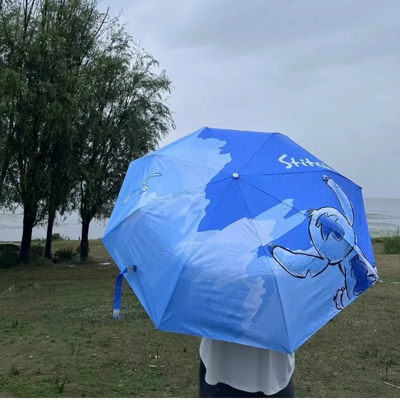 

Stitch Disney Automatic Umbrella Rain Shine Cartoon Lilo & Stitch Umbrella Uv Protection 5 Folding Portable Sunshade For Gift