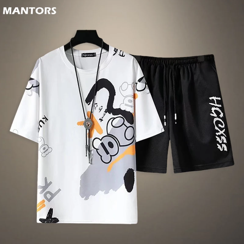 

Мужской спортивный костюм из двух предметов, Повседневная футболка и шорты, уличный спортивный костюм в стиле Харадзюку, лето 2023