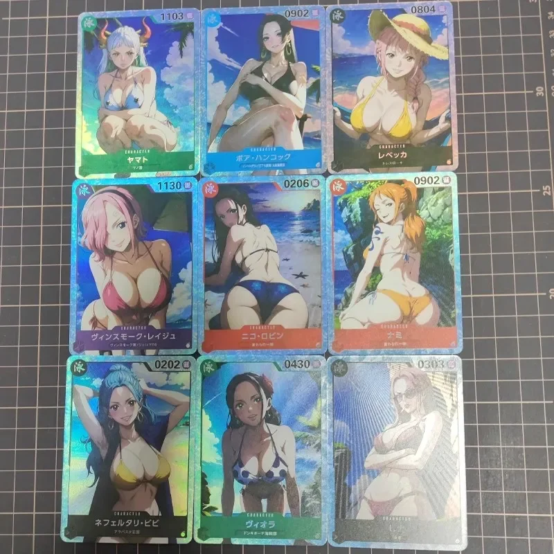 9Pcs/set Diy One Piece Nami Robin Hancock Yamato Vivi Flash Card Self Made OPCG Classic Anime Game Collection Cards Gift Toy