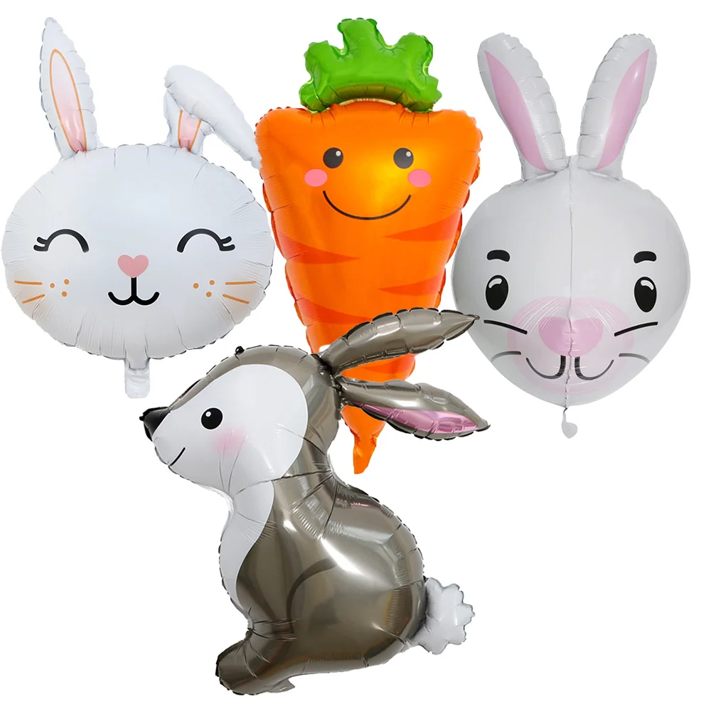 

4 PCS Easter Cute Rabbit Balloons White Bunny Shaped Foil Balloon Carrot 4D Rabbit Head Balloon Baby Shower Birthday Party Decor
