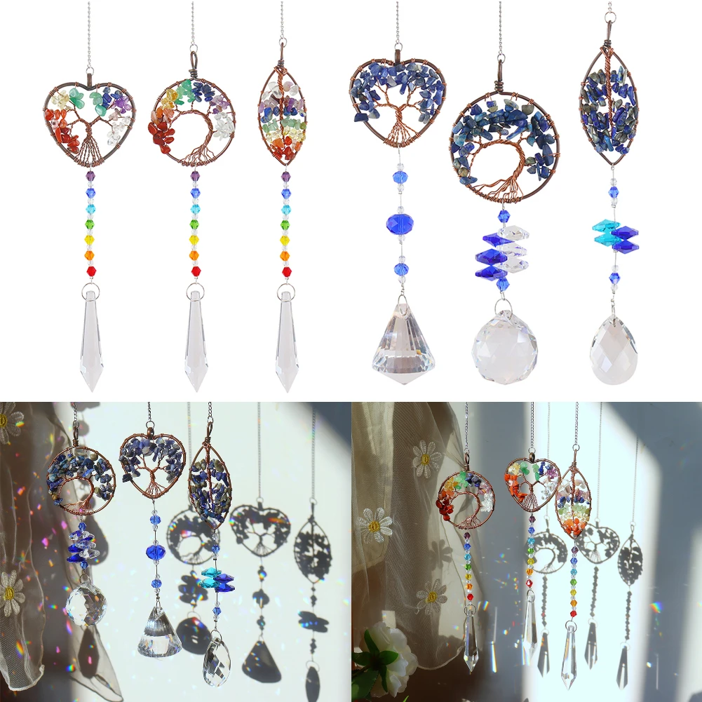 Crystal Sun Catchers Crystal Wind Chimes Tree of Life Light Catchers Curtain Wind Bells Hanging Home Garden Decoration Outdoor