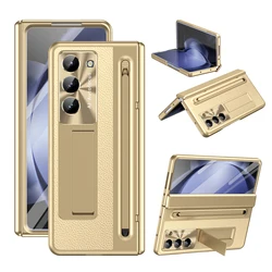Touch Pen Compatible Hinge Armor Shockproof Magnetic Kickstand Folding Case with 360 Full Protection - Galaxy Z Fold 7 (Gold)