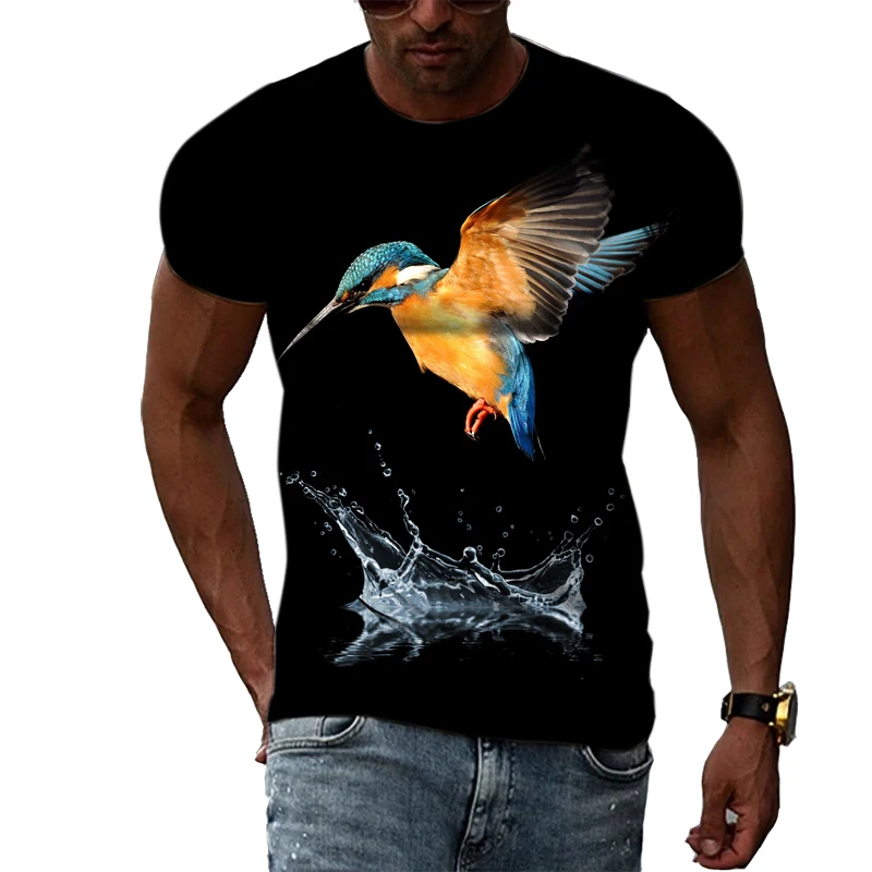 

Cool Summer Men's Short Sleeve Animal Series Bird 3D Print Round Neck Sports Loose Large Casual T-shirt Fashion And Breathable