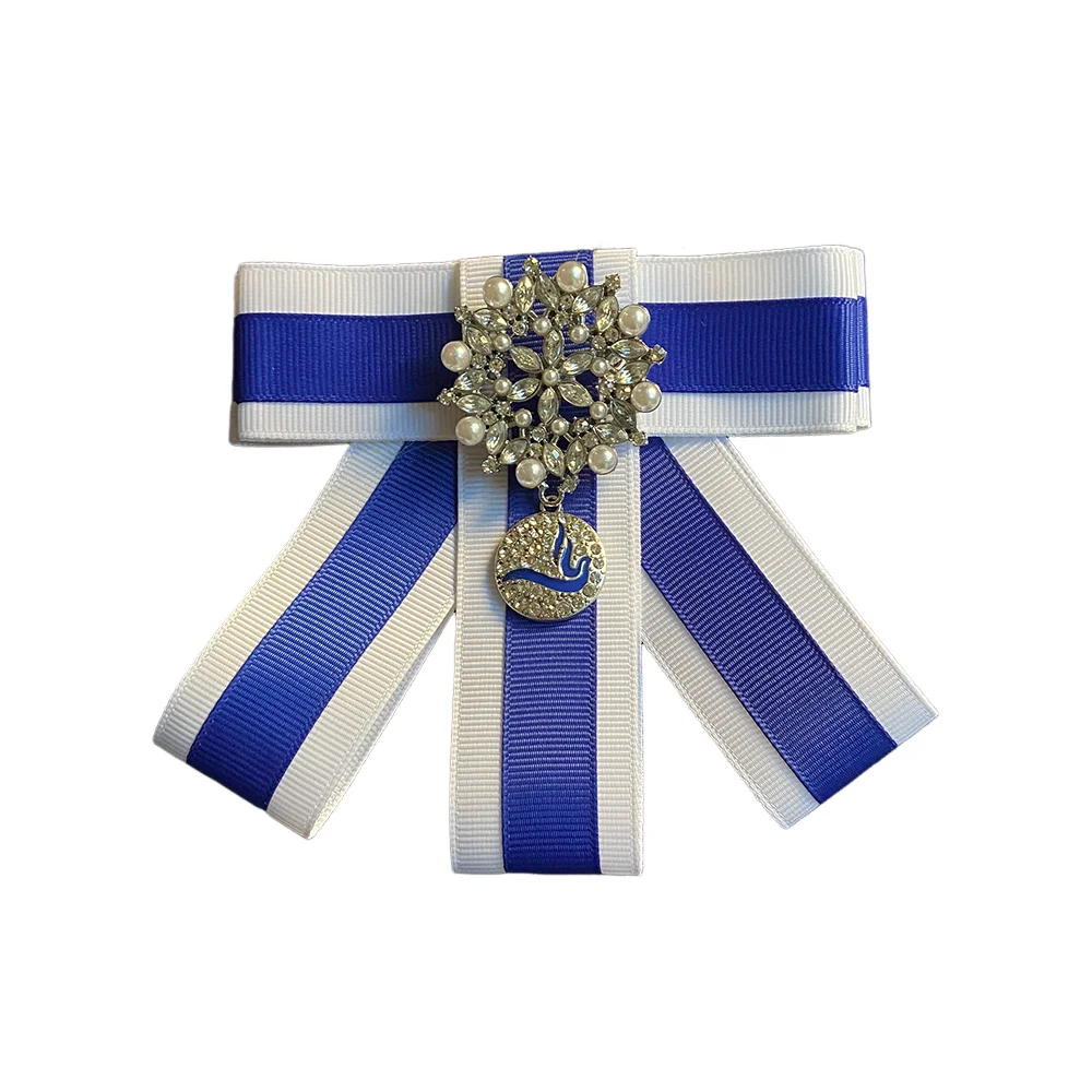 

High quality metal blue and white ribbon bow club ZPB round pigeon brooch college women's jewelry
