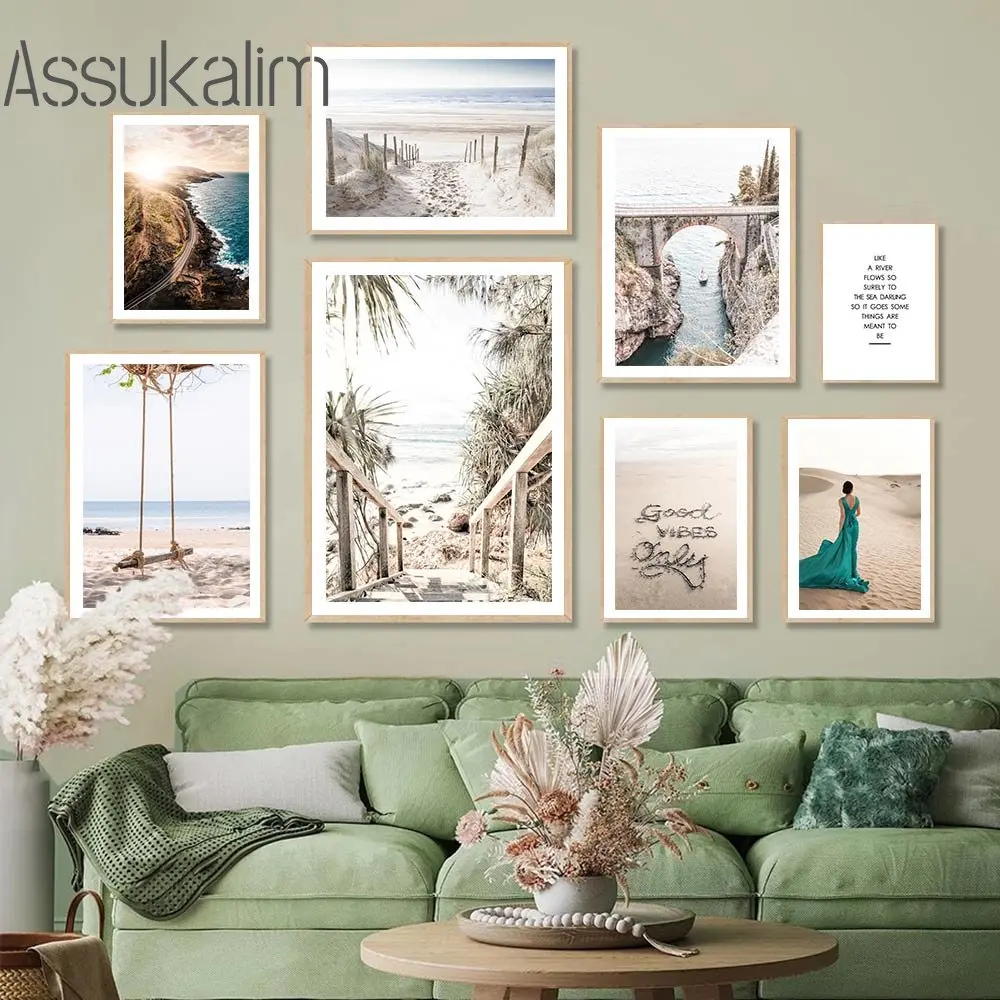 Bridge Painting Poster Lake Mountain Art Prints Palm Leaf Print Pictures Beach Canvas Painting Nordic Poster Decorazione Della Camera Da Letto