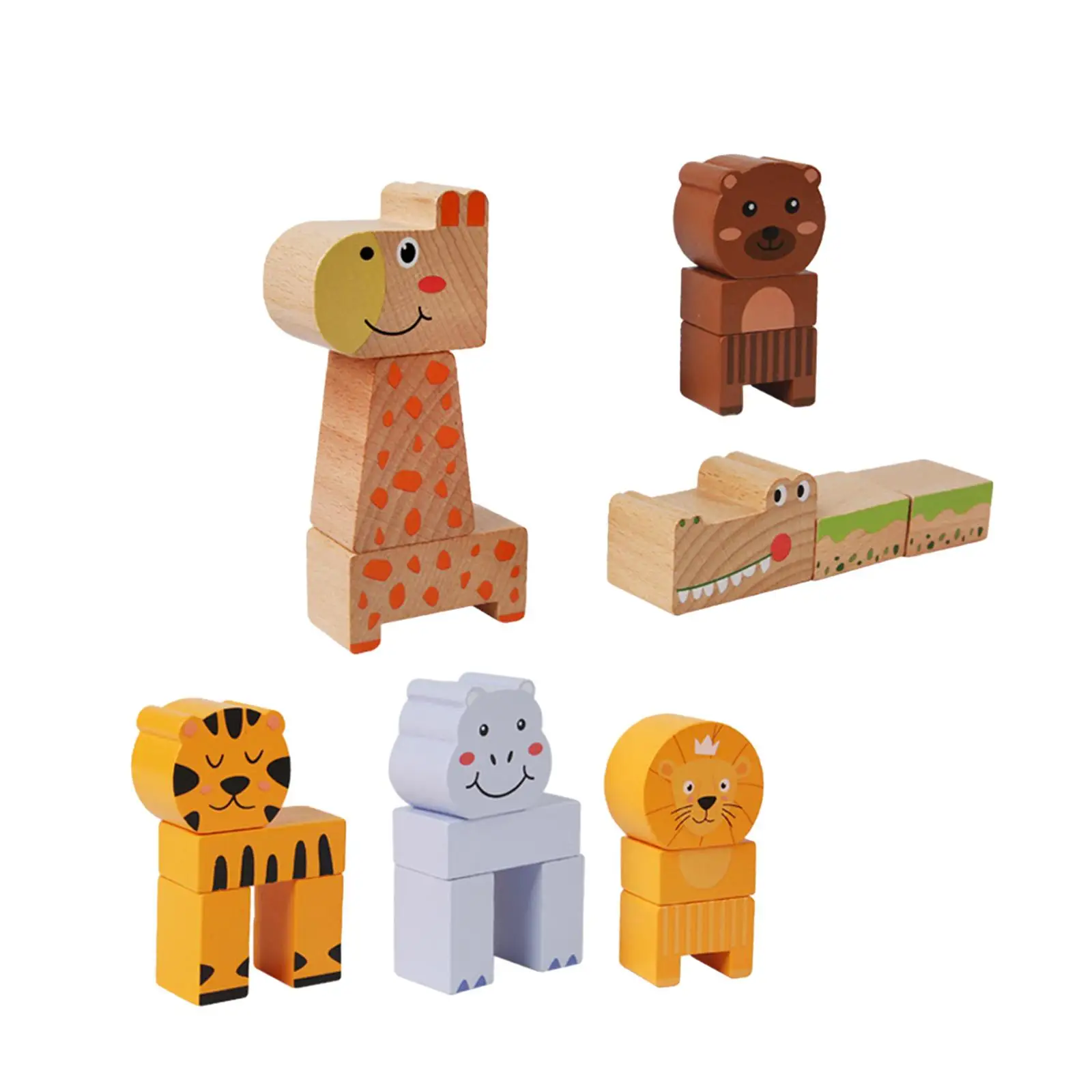 Animal Stacking Building Blocks Puzzle Toys Wooden Animals Stacking Blocks for Boys Girls 3 4 5 6 Years Old Kids Children Gifts