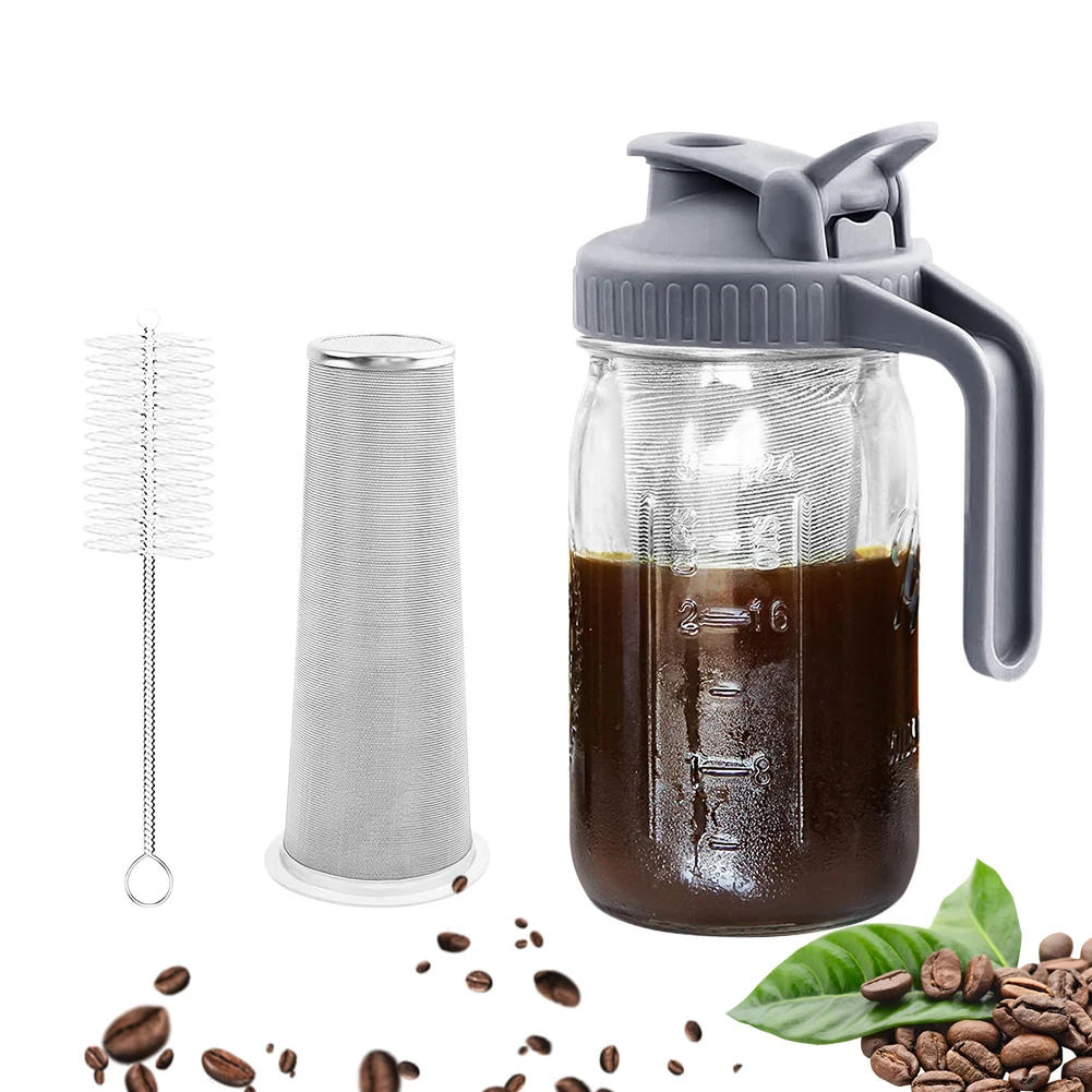 

Cold Brew Coffee Maker Wide Mouth Cold Brew Pitcher with Coffee Filter Portable Large Tea Pot Mason Jar for Iced Tea Fruit Juice