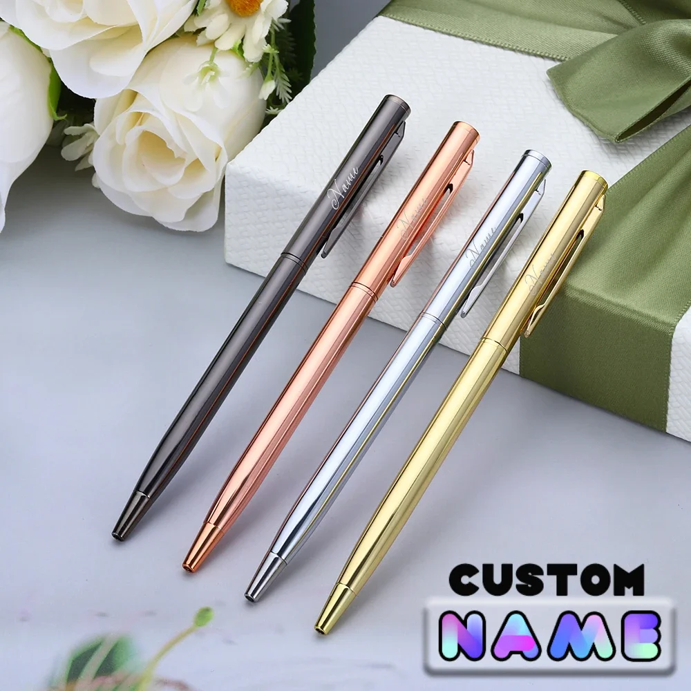 10pcs Metal Ballpoint Pen Rose Gold Pen Custom Logo Stationery Business Gift Lettering Engraved Name School&office Supplies