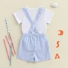 Toddler Boy Independence Day Clothing Set Short Sleeve American Flag Romper Plaid Suspenders Shorts Outfit 4th of July Parade 1