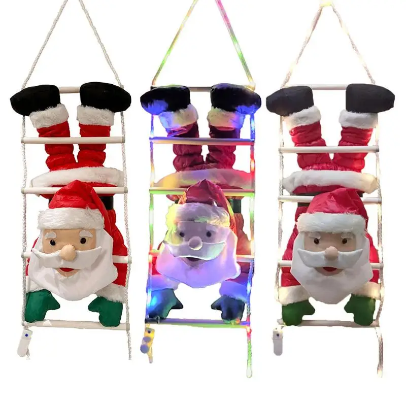 

Скалолазание санта-клаус на веревке, санта-клаус, плюшевая кукла, декоративная елка с искусственными лампочками, 23,6 дюймов, искусственное освещение, скалолазание, подарок санта, дерево