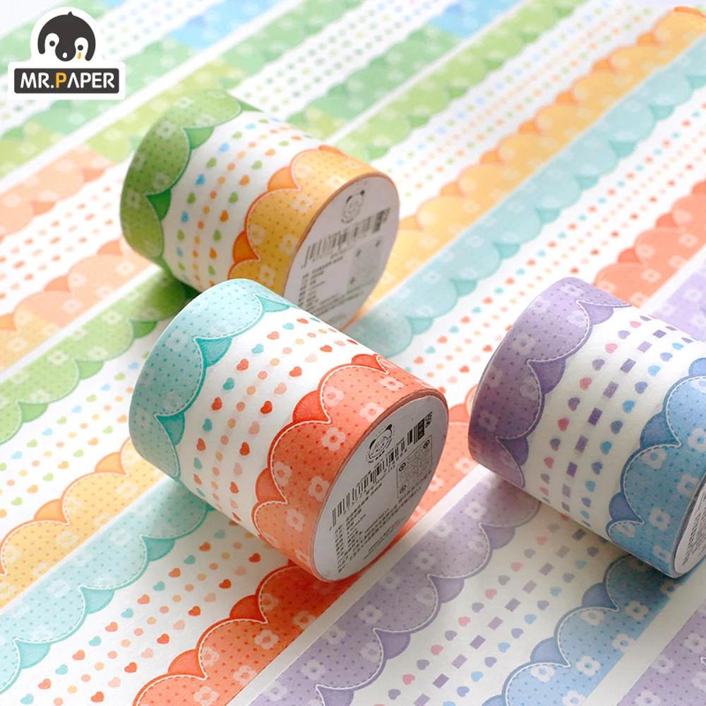 Mr. Paper 6 Style 300cm/roll Small Fresh Border Washi Tape Creative Simple  Hand Account Material Decorative Stationery Tape