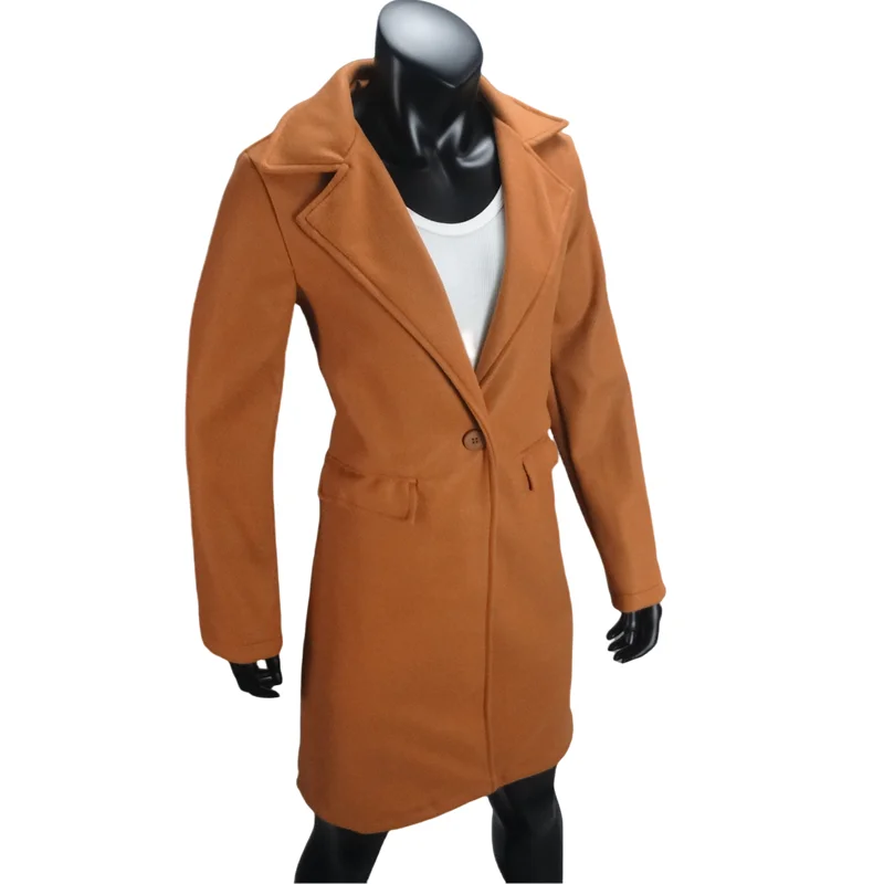 Cappotto Invernale Lungo Donna In Lana - Trench Elegante Plus Size Con Tasche - Caldo E Alla Moda - Foto 4