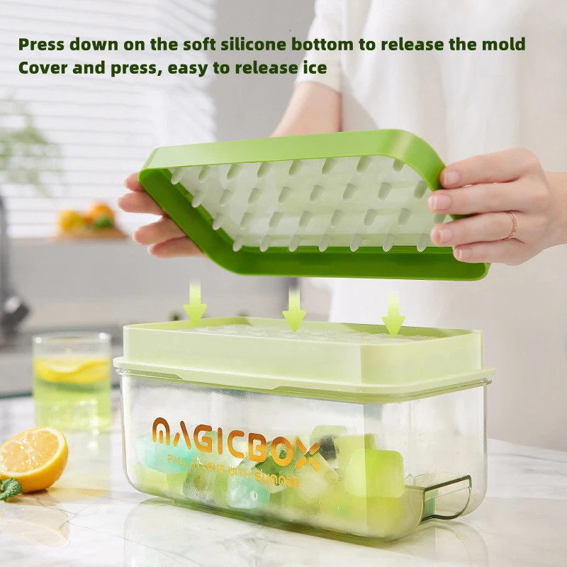 PressTypeIceCubeMakerSiliconeIceTrayMakingMoldwithLid