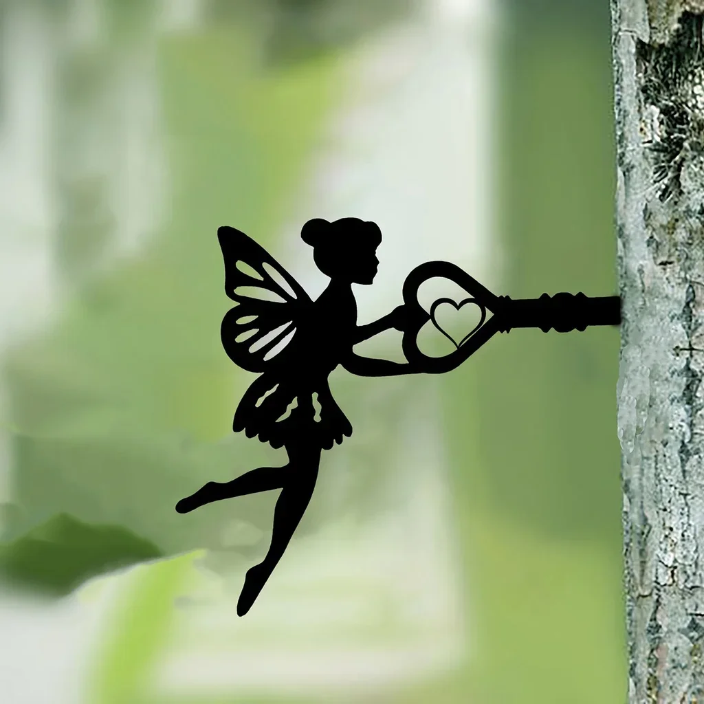 Garden Art Decor HelloYoung Angel On Branch Steel Silhouette Metal Wall Art Home Garden Yard Patio Statue Stake Decoration Perfect For Birthdays