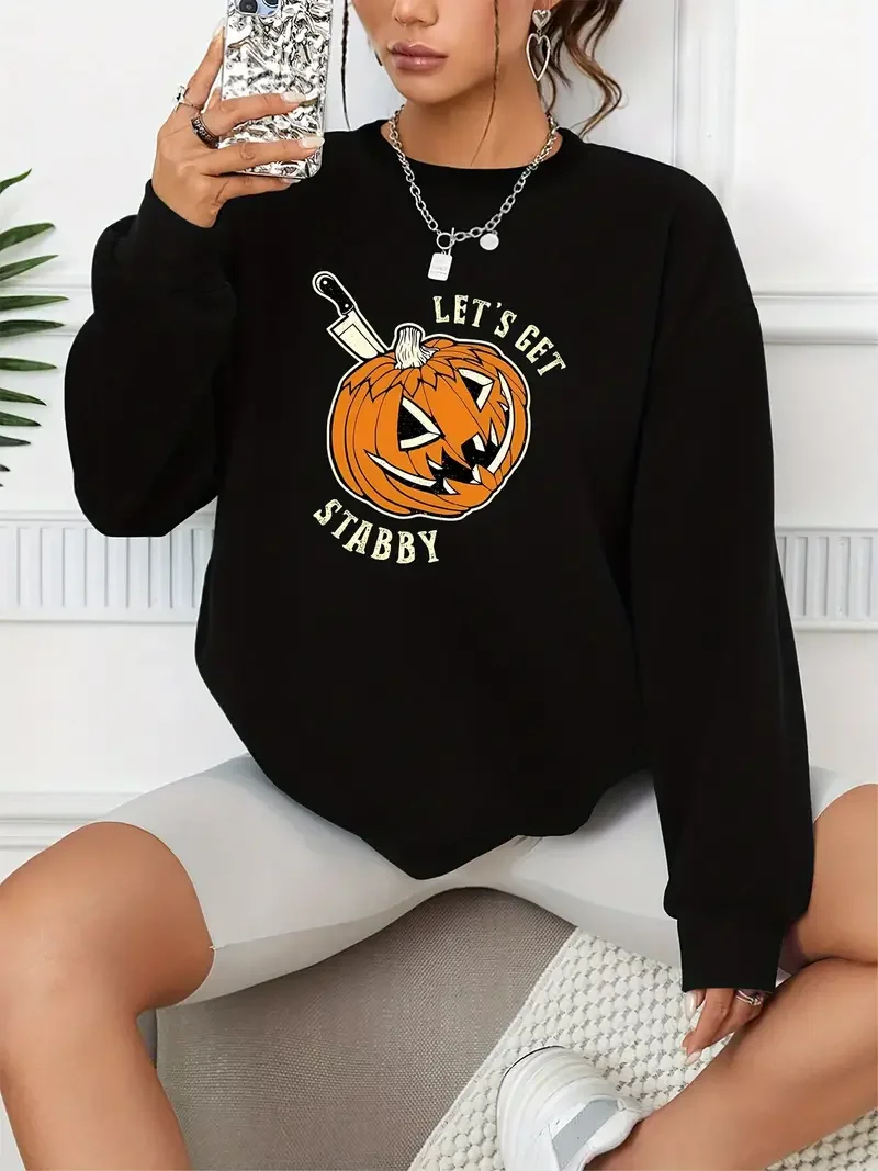 vbgf pumpkins maskes pumpkins galaxy pumpkins laptop skin pumpkins stuff pumpkins youtube pumpkins long sleeve pumpkins x1 apron Pumpkins Let's Get Stabby Print Casual Loose Fashion Long-Sleeved Pullover Solid Color Women's Swearshirts