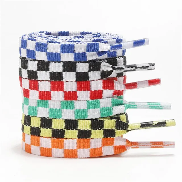 Checkered Grid Shoelaces for Shoes Flat Black and White Plaid