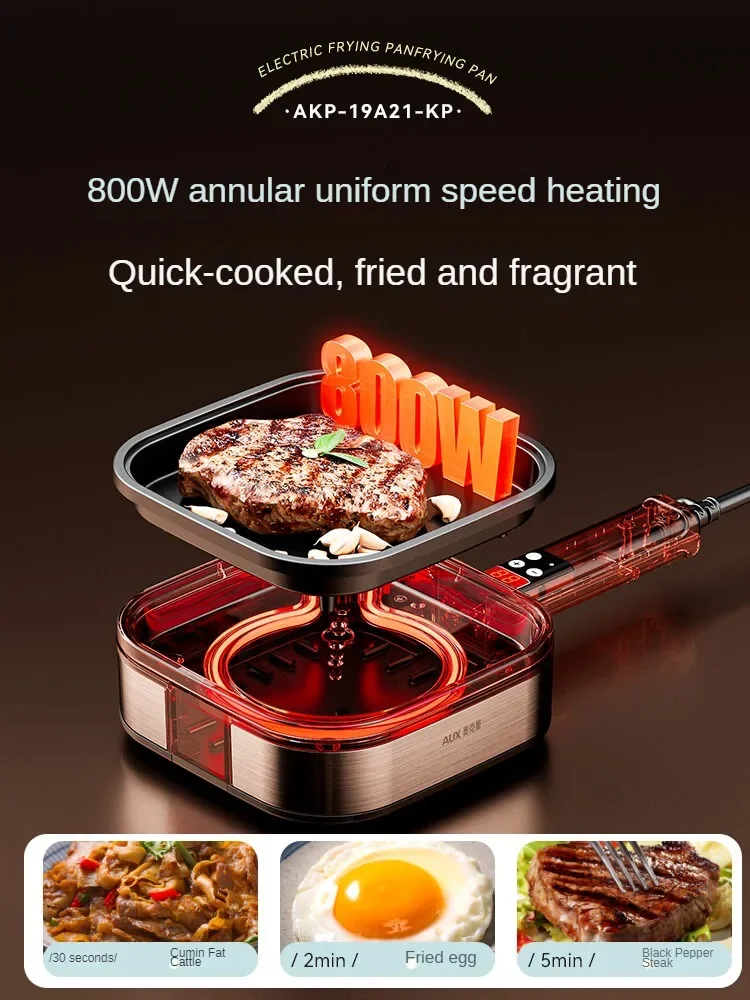 220V Non-stick Electric Skillet Egg Frying Pan with Detachable Handle for Breakfast Pancakes and Steaks 4