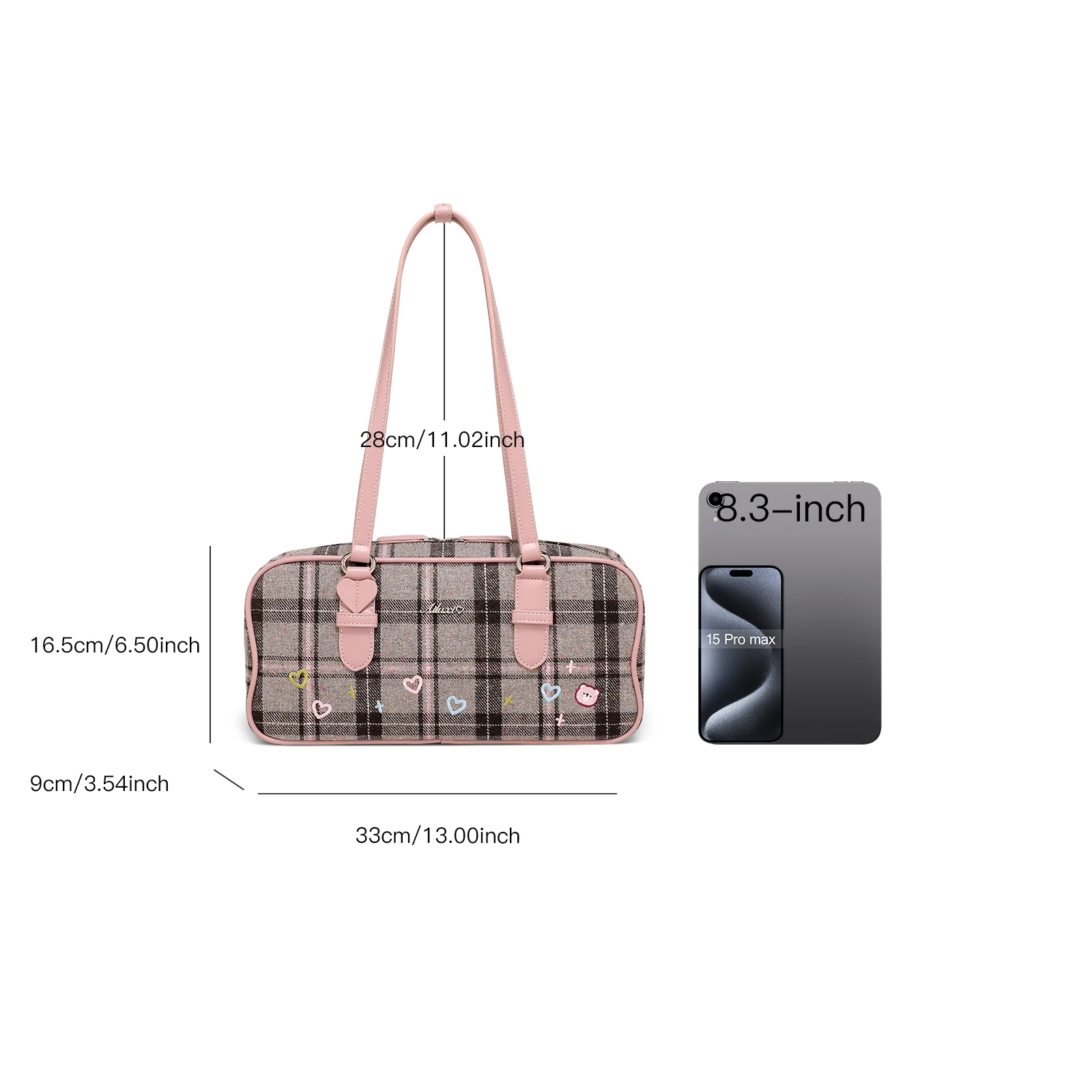AILUXI Plaid Wool Underarm Bowling Bag Cute Heart Print Handbag Daily Commuting Gym Bag Christmas Halloween Gift 2