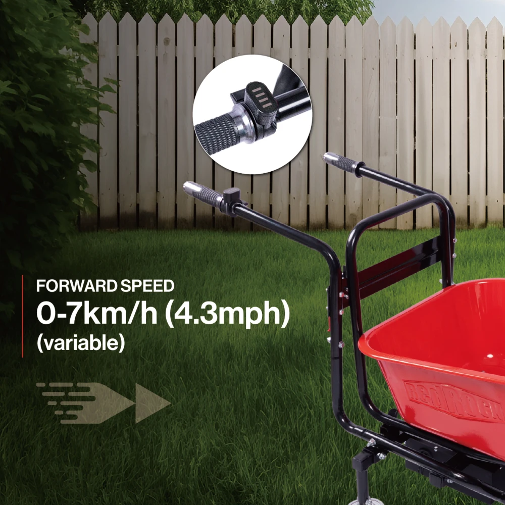 wheelbarrow electric Professional specs-this wheelbarrow uses an electric 24v 500w Brushless motor system, powered by (2)12v
