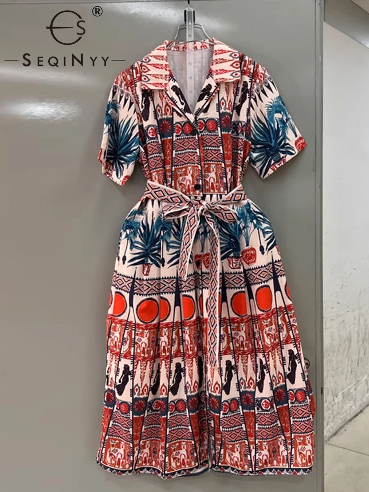 

Женское Повседневное платье-рубашка SEQINYY, элегантное модельное платье с винтажным цветочным принтом и поясом, новая модель лето-весна