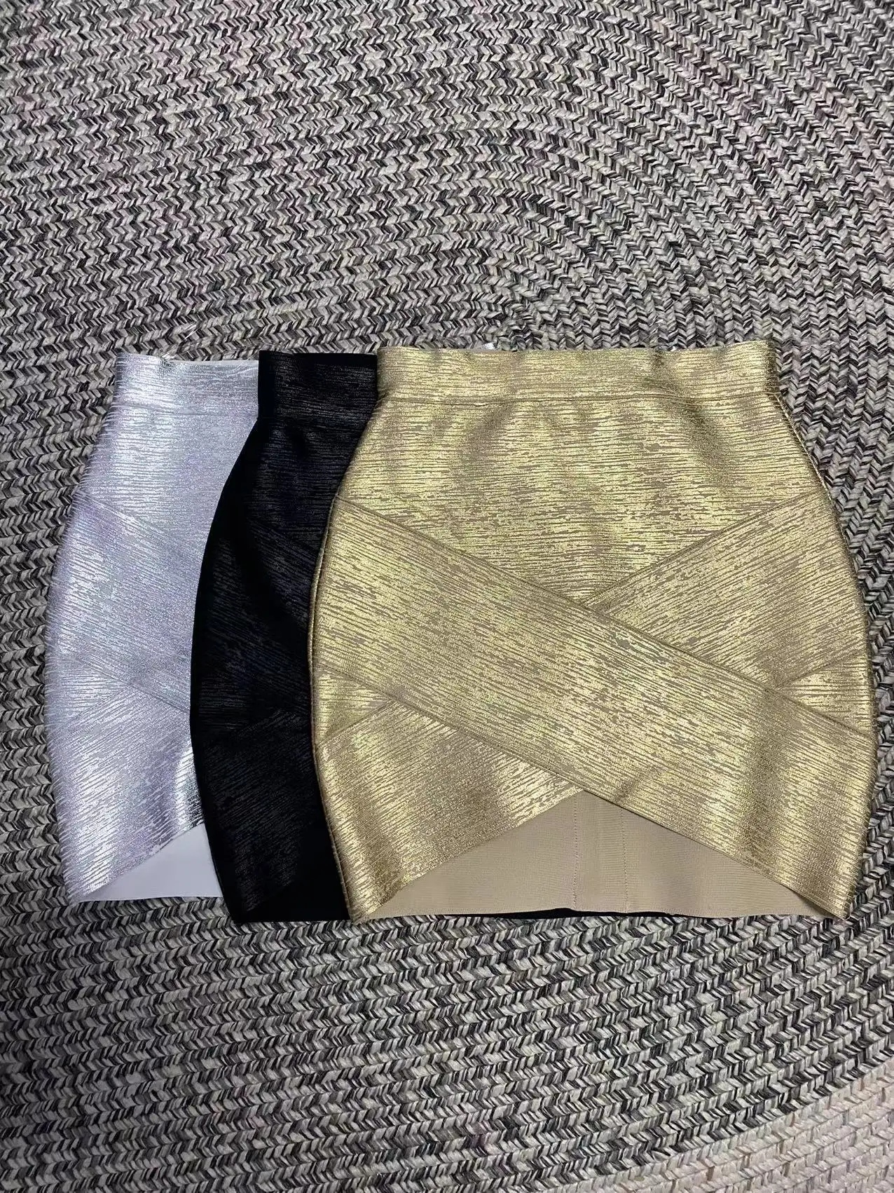 

Top Quality Gold Silver Black Foil Color Women Sexy Bandage Bodycon Mini SKirt Nightclub Party Celebrate Wear Skirts