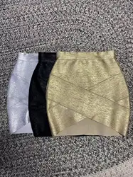 Top Quality Gold Silver Black Foil Color Women Sexy Bandage Bodycon Mini SKirt Nightclub Party Celebrate Wear Skirts