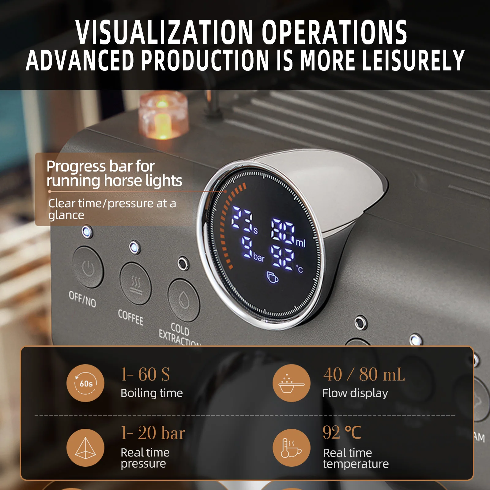 Mcilpoog Espresso Machine ，Compact Coffee Maker with Steam Milk Frother&Iced Coffee with LCD Display，Gift for Lover
